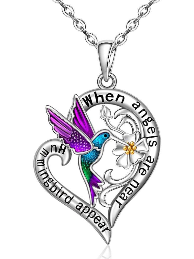 Hummingbird Necklace For Women S925 Sterling Silver Flower Purple Blue Hummingbi